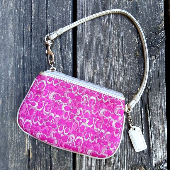 Coach Lurex Gold & Magenta Mini Signature Wristlet - Picture 5 of 9